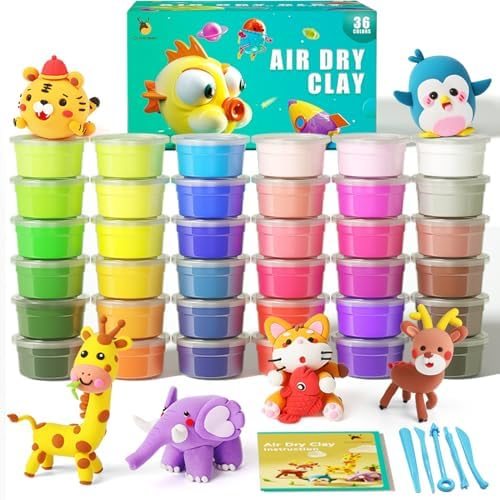 Cutedeer 36 color air dry clay kit with blocks of clay laid out in a tray