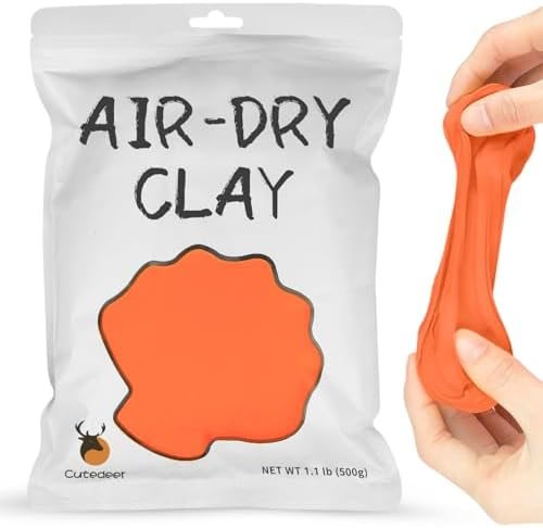 Sealed bag of Cutedeer orange air dry clay with a modelled orange pumpkin